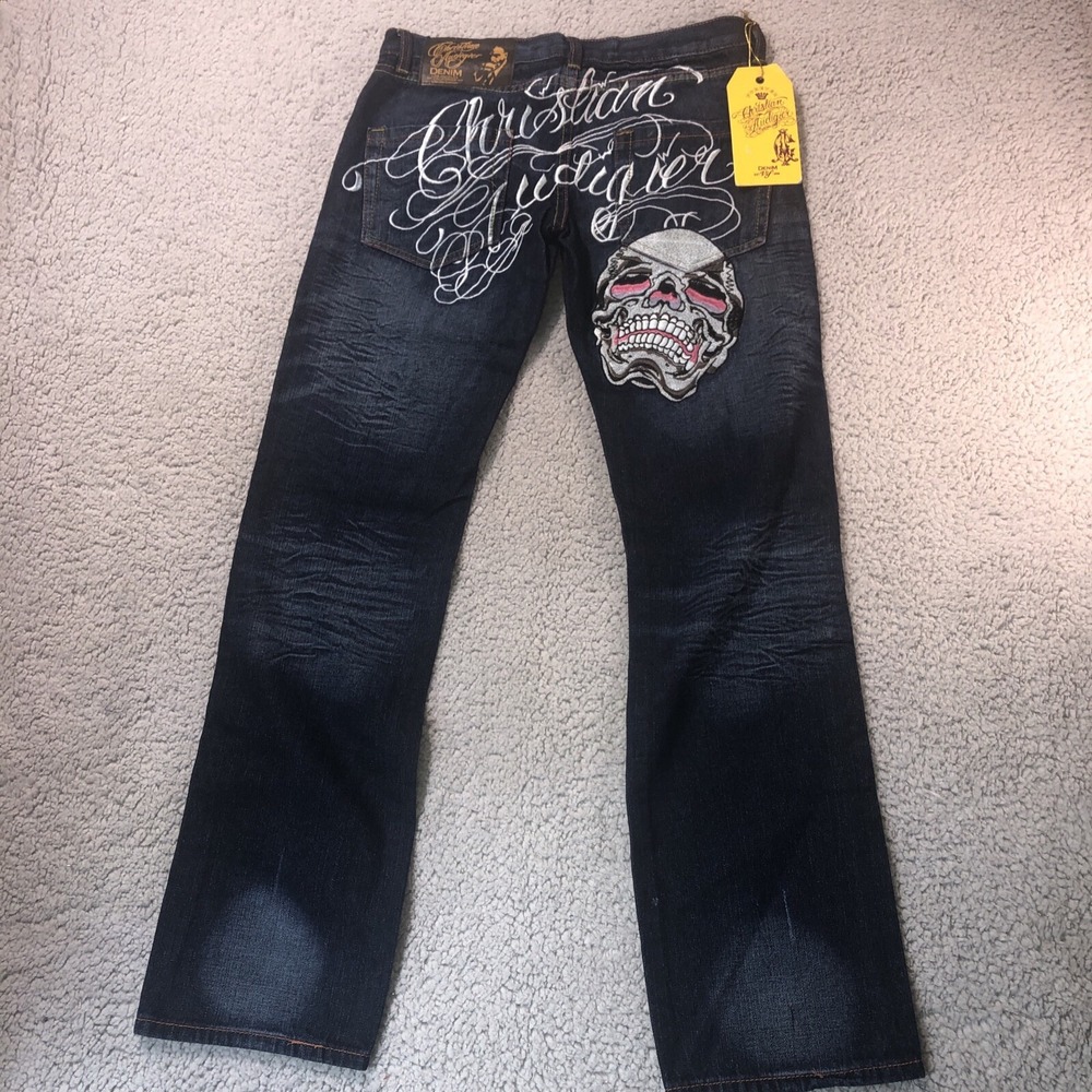 Christian Audigier Embroidered Skull Colorful Jeans Size 31 x 32 New With Tags